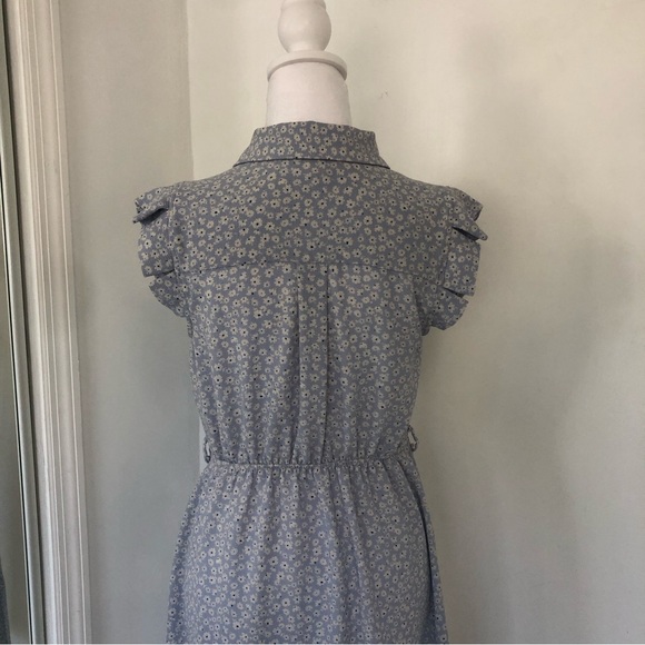 MONTEAU Women Blue/White Floral Print Cap Sleeve Button Up Midi Dress Sz M - Picture 4 of 14